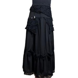 Caty Lesca Paris Black Layered Appliqué Maxi Skirt Size 1 Small